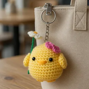 Handmade Crochet Chick Keychain 8 cm Cute Bag Charm | PahadiKala