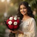 Handmade Beautiful Crochet Rose Bouquet 30x15 cm | Romantic Flower Gift