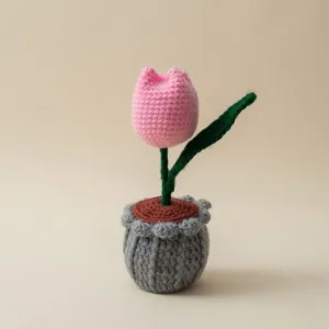 Handmade Crochet Tulip Flower Pot 17cm*6cm – Cute Home Decor | PahadiKala