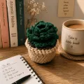 Handmade Crochet Succulent Plant in Pot – Mini Desk Decor 6 cm