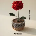 Handmade Crochet Red Rose Mini Pot Décor 10cm x 5cm | Cute Floral Table Decoration