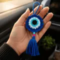 Handmade Crochet Evil Eye Hanging Charm 12x5 cm for Car Decor