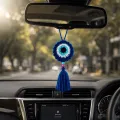 Handmade Crochet Evil Eye Hanging Charm 12x5 cm for Car Decor