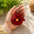 Handmade Crochet Red Bird Keychain – Cute Bag Charm & Key Ring 6 cm