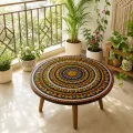 Handmade Mandala Painted Wooden Table 24 Inch Round Coffee Table
