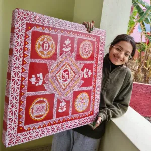 Handmade Aipan Chauka Wall Decor | Traditional Kumaoni Folk Art 46 cm | PahadiKala
