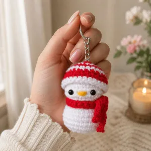 Handmade Crochet Snowman Keychain – Cute 6 cm | PahadiKala