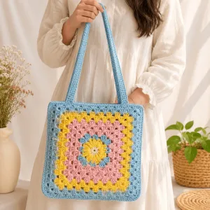 Handmade Crochet Tote Bag – Pastel Granny Square Bag | PahadiKala