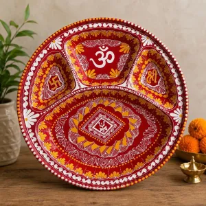 Traditional Steel Pooja Thali 15x15 cm – Decorative Aarti Plate for Festivals | PahadiKala