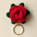Handmade Crochet Red Rose Keychain Cute Floral Mini Keyring 5 cm