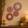 Handcrafted Aipan Decorative Wall Plates Set of 4 | Traditional MDF Wall Decor for Home & Office