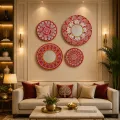 Handcrafted Aipan Decorative Wall Plates Set of 4 | Traditional MDF Wall Decor for Home & Office