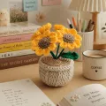 Handmade Crochet Sunflower Pot | Cute Desk Décor