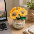 Handmade Crochet Sunflower Pot | Cute Desk Décor